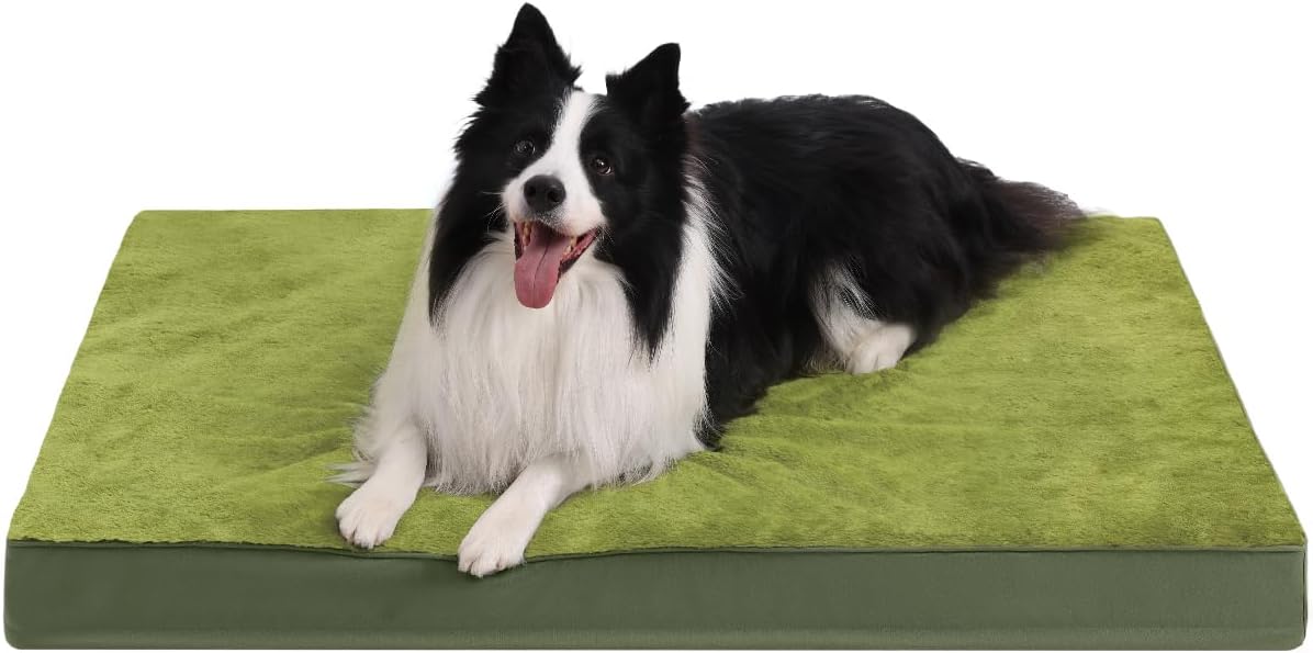 KSIIA Orthopedic Dog Bed Dog Crate Bed Waterproof for Large Dogs Deluxe Plush Washable Pet Mat with Egg Crate Foam & Removable Cover, 35 x 22 Inch, Gray