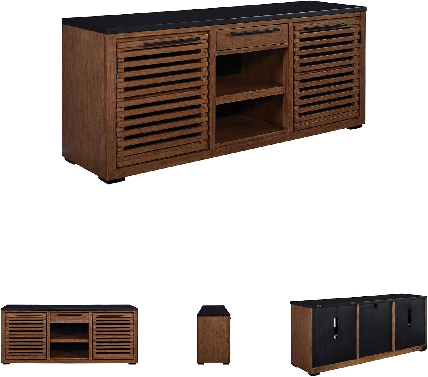 Signature Design by Ashley Kallari Casual Credenza with Anti-Tipping and Adjustable Shelf, Dark Brown & Black