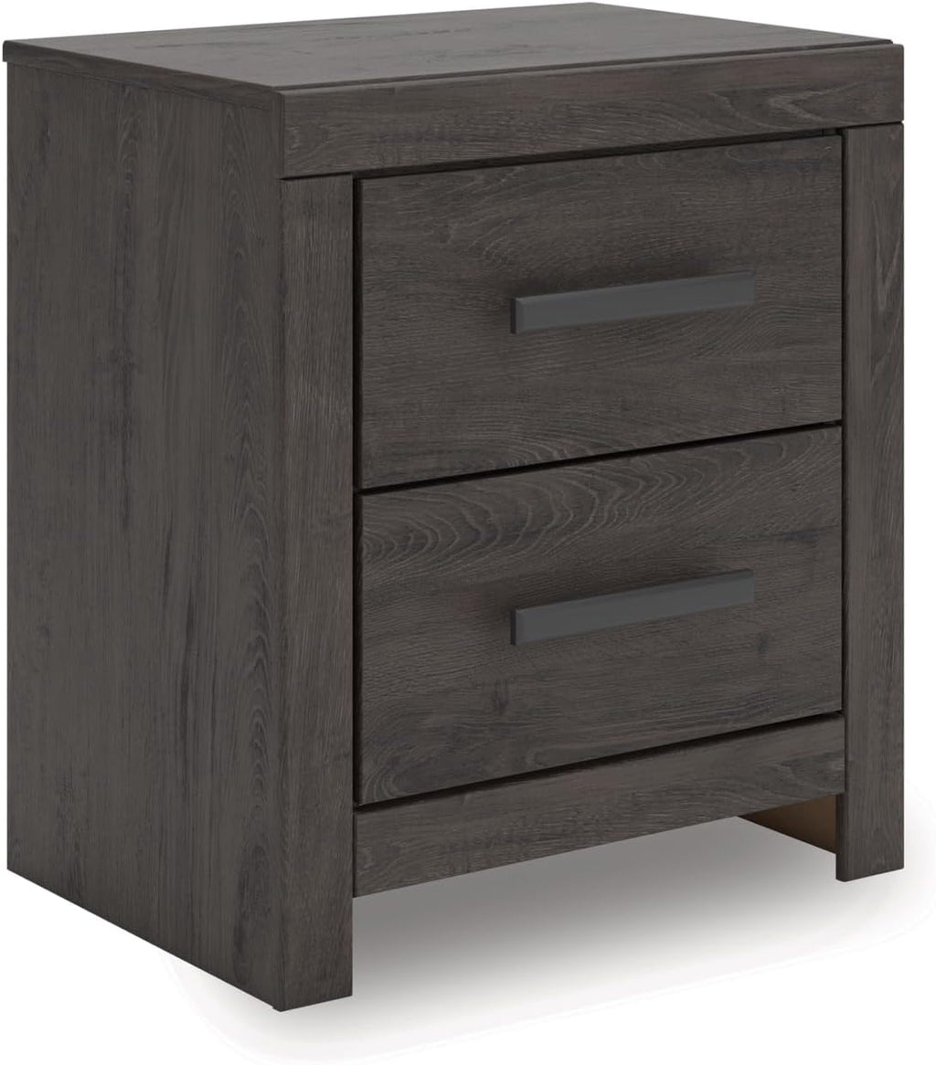 Signature Design by Ashley Prendonea Casual 2-Drawer Nightstand for Bedroom, Wood, Large Handles with Dark Finish, Framed Drawer Fronts, Smooth-Gliding Drawers, 24.41" High, Gray