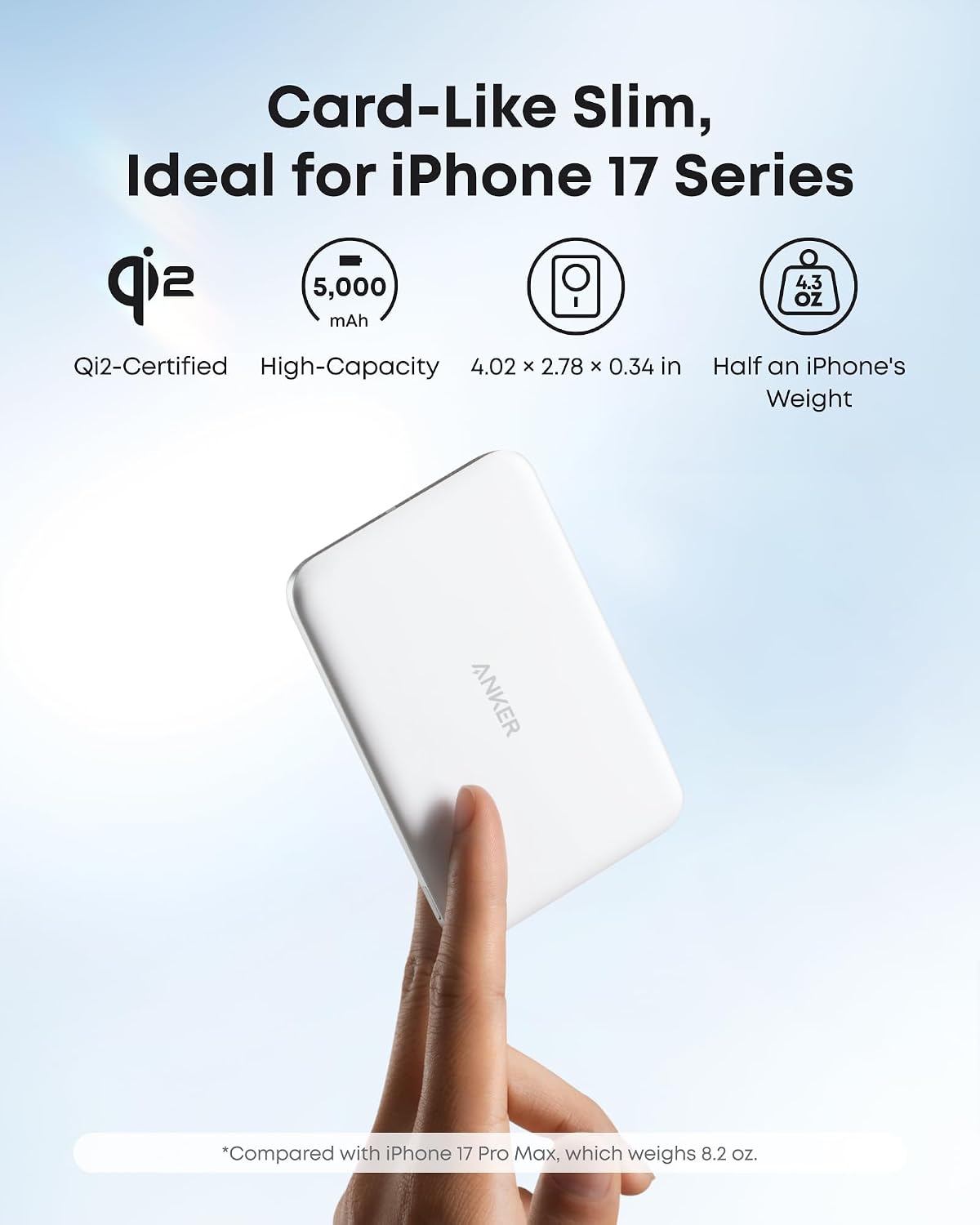 Anker Nano MagSafe Portable Charger, Ultra-Slim 5,000mAh Magnetic Wireless Power Bank, Qi2-Certified 15W Max, Compact for Travel, Ergonomic Design, for iPhone 17/16 Series, and More