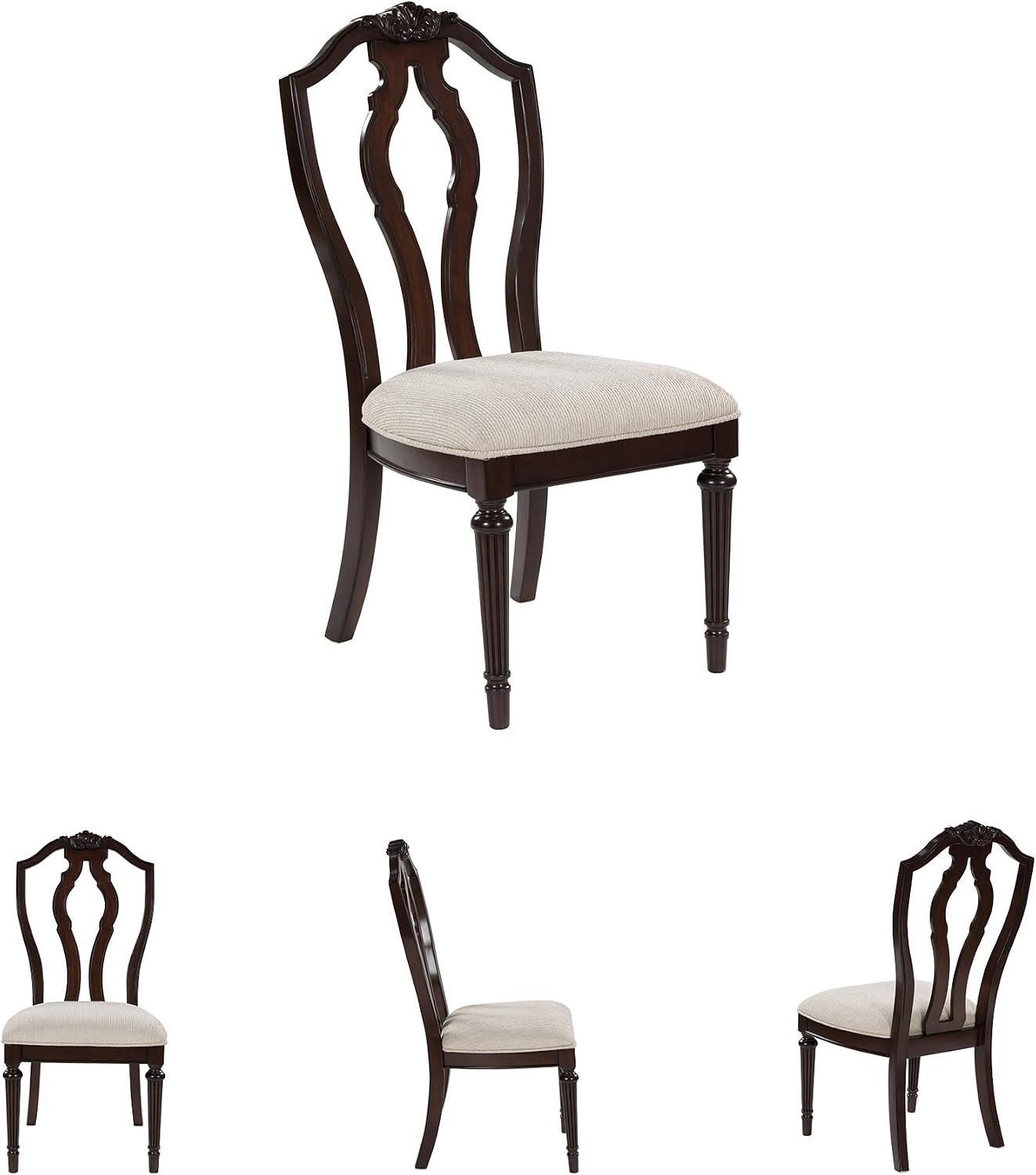 Signature Design by Ashley Traditional Upholstered Side Chairs, Dining Chairs Set of 2, Hardwood and Engineered Wood Frame with Cherry Brown Finish, Ideal for Formal Dining Rooms, Tan