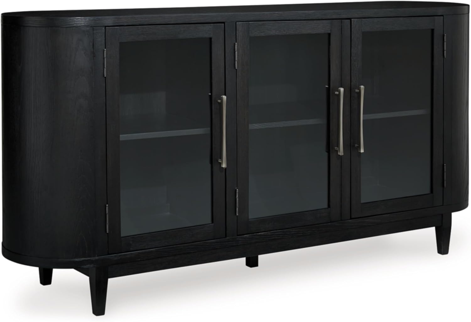 Signature Design by Ashley Rowanbeck Modern Glass Dining Server with 2 Adjustable Shelves and Tapered Legs, Black & Gray