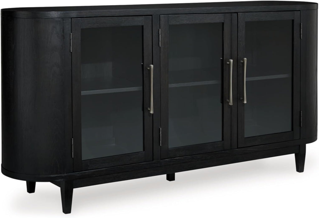 Signature Design by Ashley Rowanbeck Modern Glass Dining Server with 2 Adjustable Shelves and Tapered Legs, Black & Gray