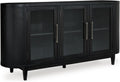 Signature Design by Ashley Rowanbeck Modern Glass Dining Server with 2 Adjustable Shelves and Tapered Legs, Black & Gray