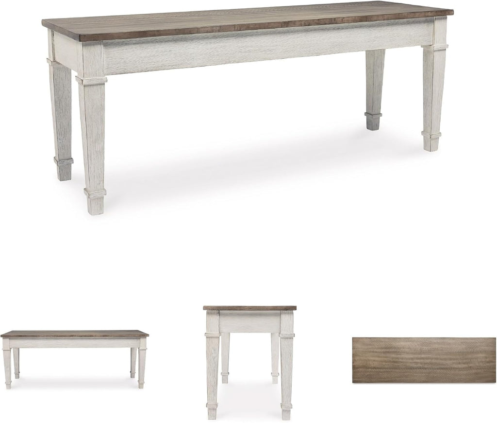 Signature Design by Ashley Skempton Farmhouse Storage Bench, Distressed Finish, Seat With Hidden Storage, Wood, 48" W x 15" D x 18.5" H, White & Light Brown