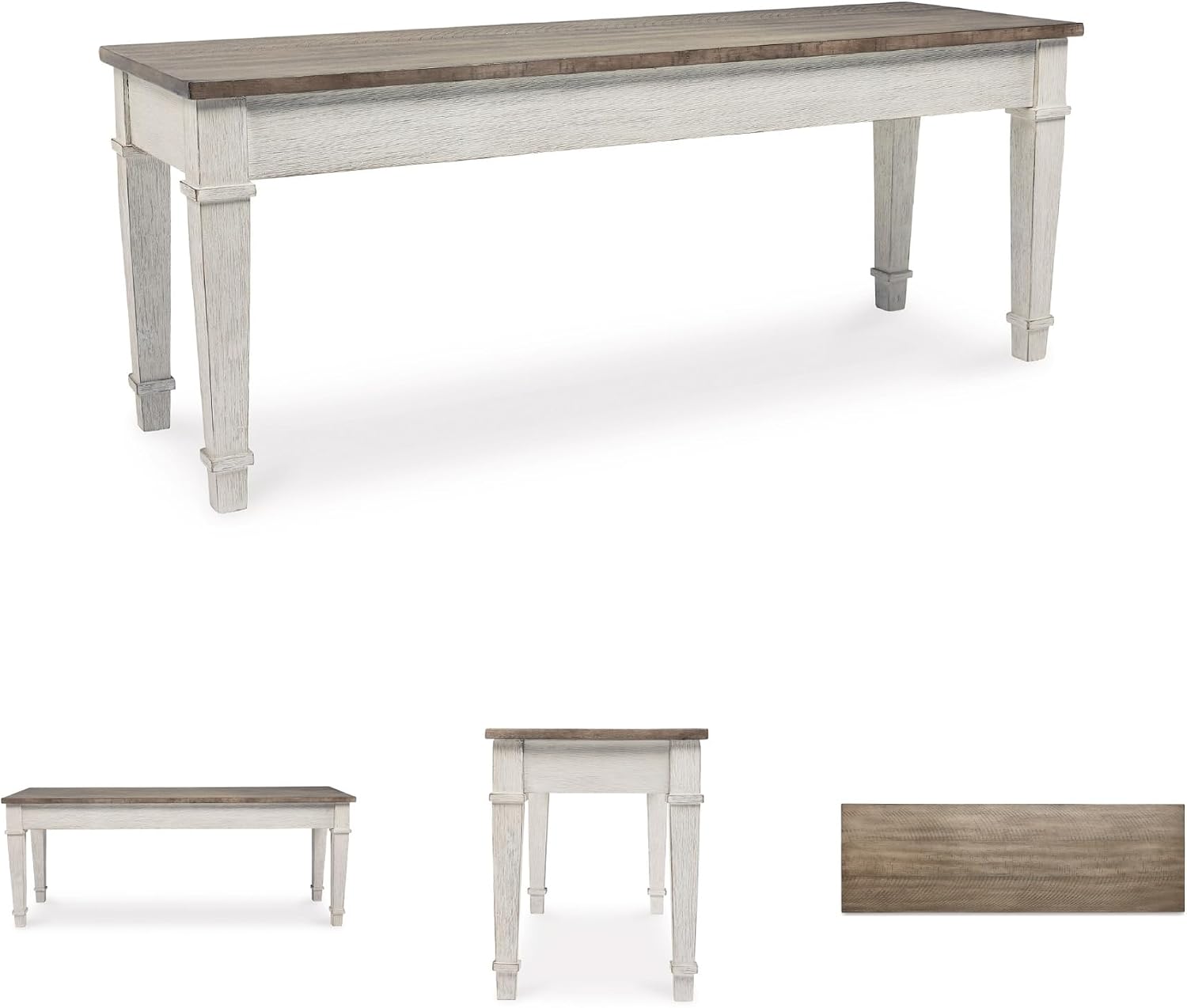 Signature Design by Ashley Skempton Farmhouse Storage Bench, Distressed Finish, Seat With Hidden Storage, Wood, 48" W x 15" D x 18.5" H, White & Light Brown
