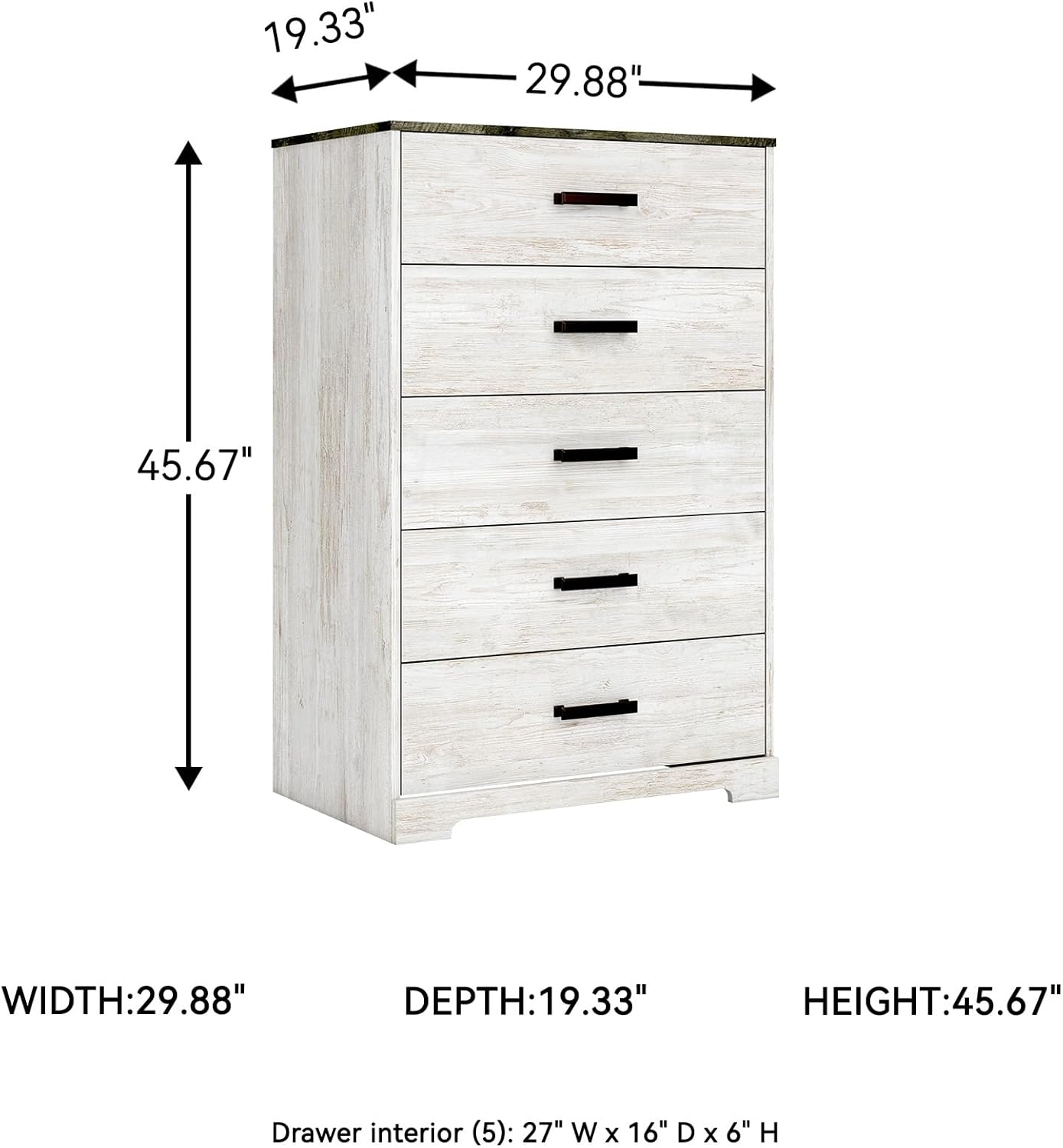 Signature Design by Ashley Shawburn Rustic 5 Drawer Chest of Smooth-Gliding Drawers and Safety Stop, White & Gray
