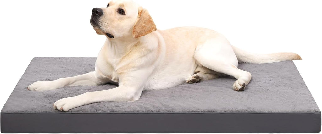 KSIIA Orthopedic Dog Bed Dog Crate Bed Waterproof for Large Dogs Deluxe Plush Washable Pet Mat with Egg Crate Foam & Removable Cover, 35 x 22 Inch, Gray