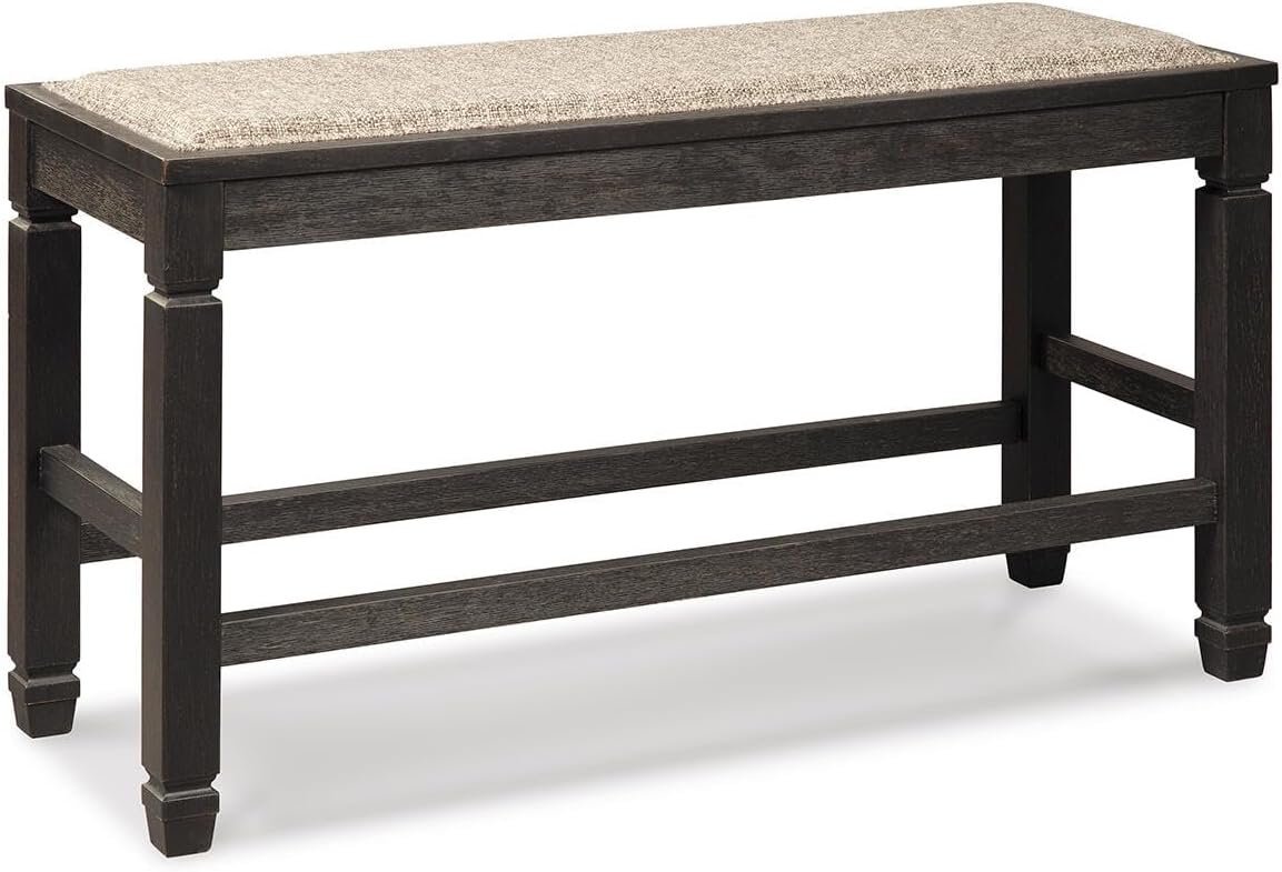 Signature Design by Ashley Tyler Creek Urban Farmhouse Counter Height Upholstered Dining Bench, Almost Black
