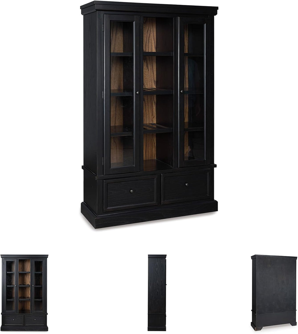 Signature Design by Ashley Chadworth Classic Curio with Anti-Tipping and Removable Shelf, Black