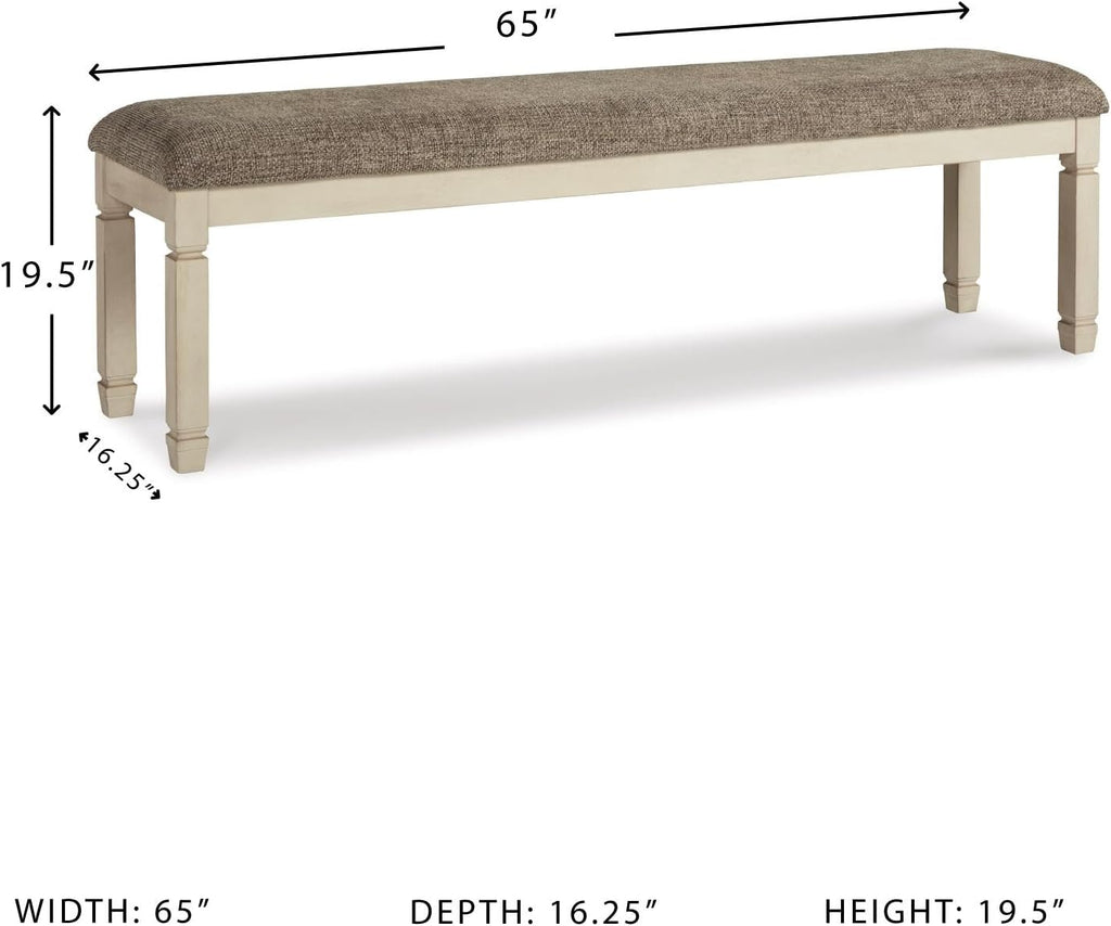 Signature Design by Ashley Bolanburg Casual 65" Upholstered Dining Room Bench with Foam Cushion, Antique Cream & Brown