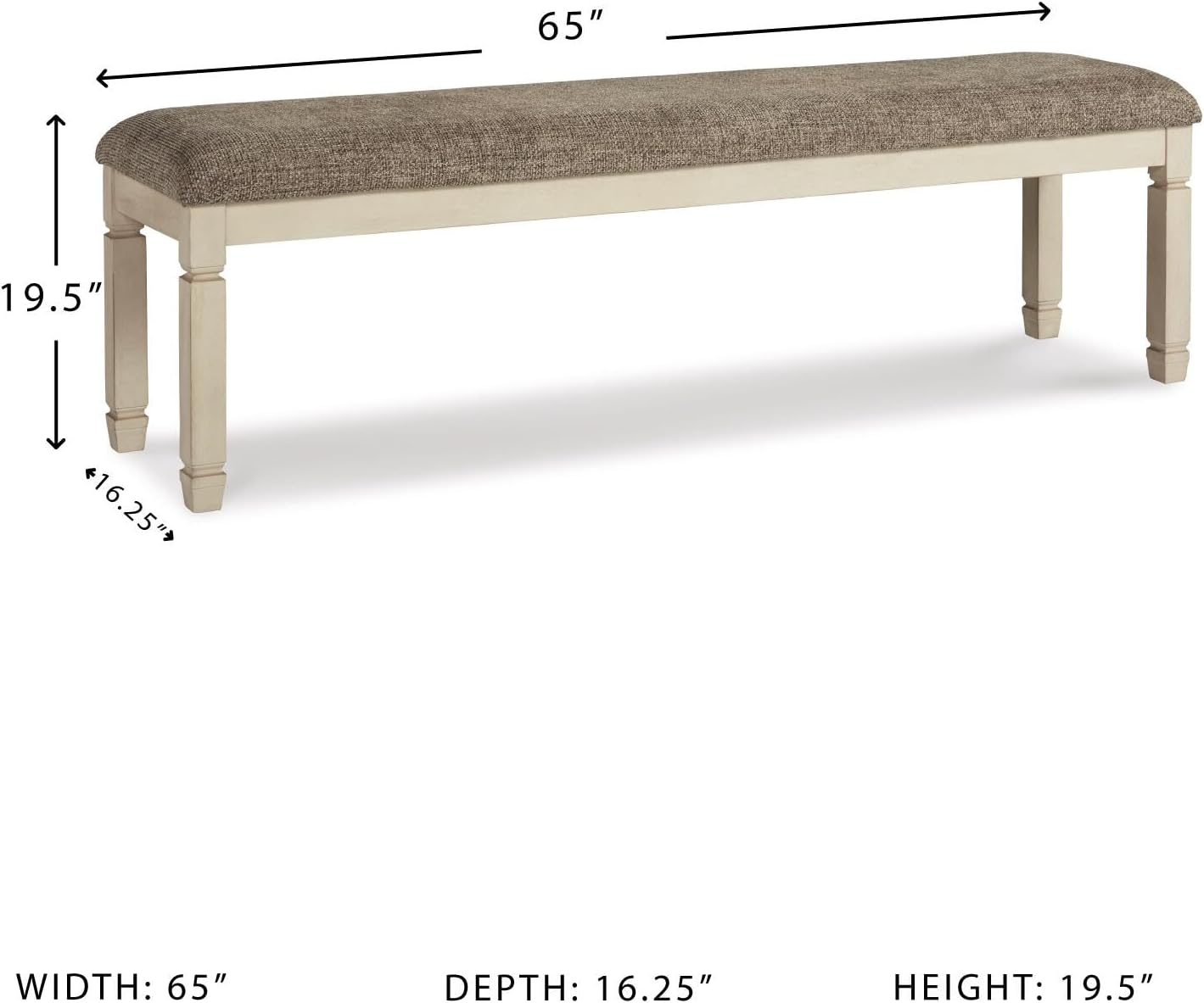 Signature Design by Ashley Bolanburg Casual 65" Upholstered Dining Room Bench with Foam Cushion, Antique Cream & Brown