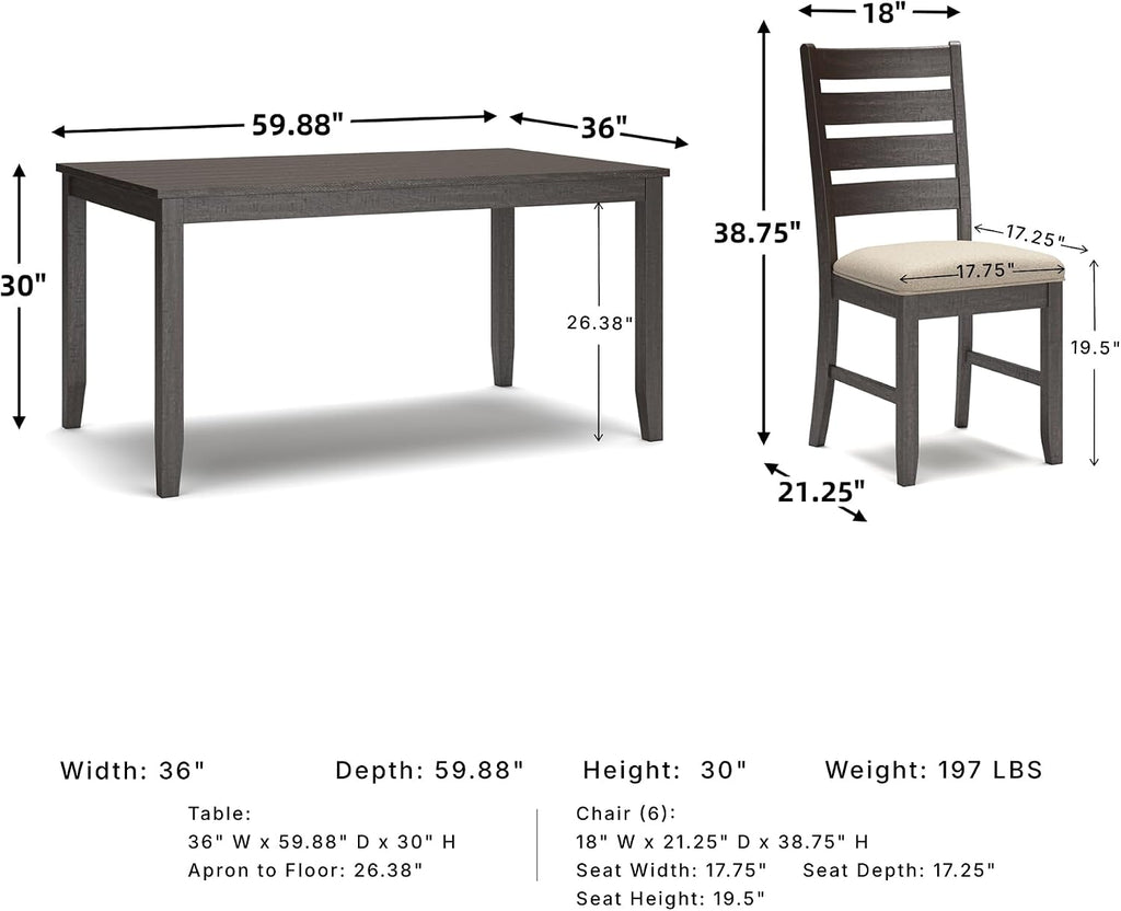 Signature Design by Ashley Rokane 7-Piece Dining Room Table Set with 6 Upholstered Chairs - Brown Wood 20" Rectangular Table & Chair Set for Kitchen Dining Room