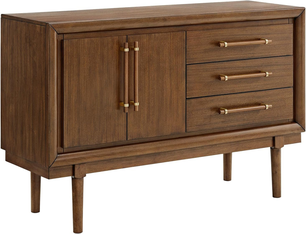 Signature Design by Ashley Lyncott Contemporary 2-Door Dining Server with Fixed Shelf and Felt-Lined Drawers, Light Brown