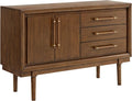 Signature Design by Ashley Lyncott Contemporary 2-Door Dining Server with Fixed Shelf and Felt-Lined Drawers, Light Brown