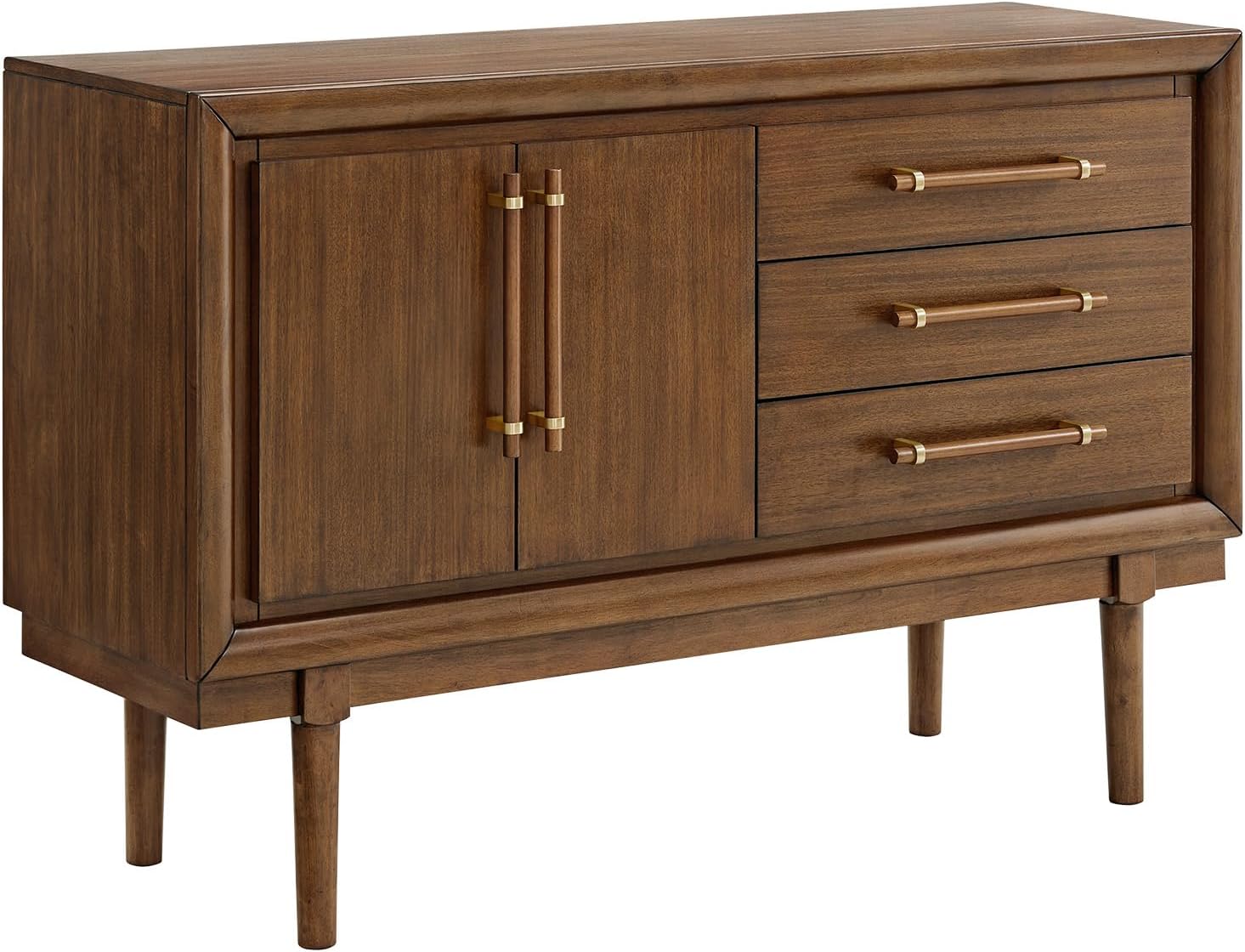 Signature Design by Ashley Lyncott Contemporary 2-Door Dining Server with Fixed Shelf and Felt-Lined Drawers, Light Brown