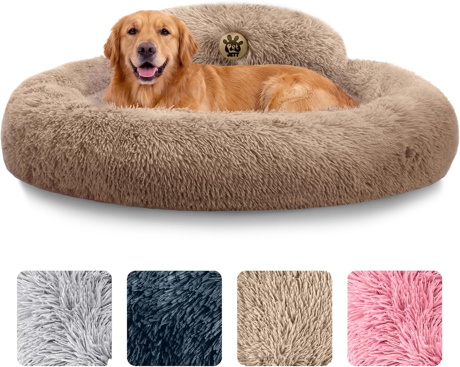 PetJett Calming Dog Bed Medium Size Dog - 30'' Donut Bed, Washable Dog Bed, Anti-Slip & Super Soft Fluffy Plush Round Dog Bed, Anti-Anxiety Premium Comfort Pet Bed, Fits Dogs Upto 45 lbs - Dark Grey