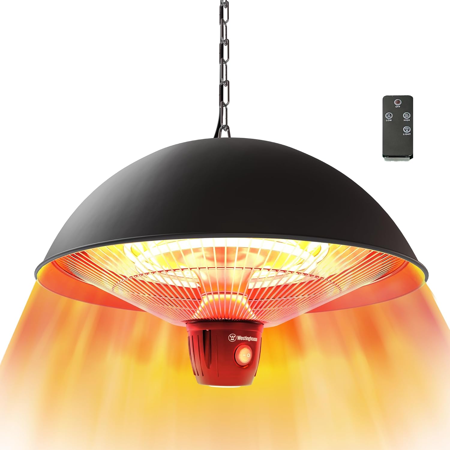 Westinghouse Outdoor Ceiling Patio Heater, Water Resistant, Adjustable Heat Output Up to 1500W, Auto Shut Off Overheat Protection, Hanging Infrared Heater for Patio Cover, Gazebo, & More - Black