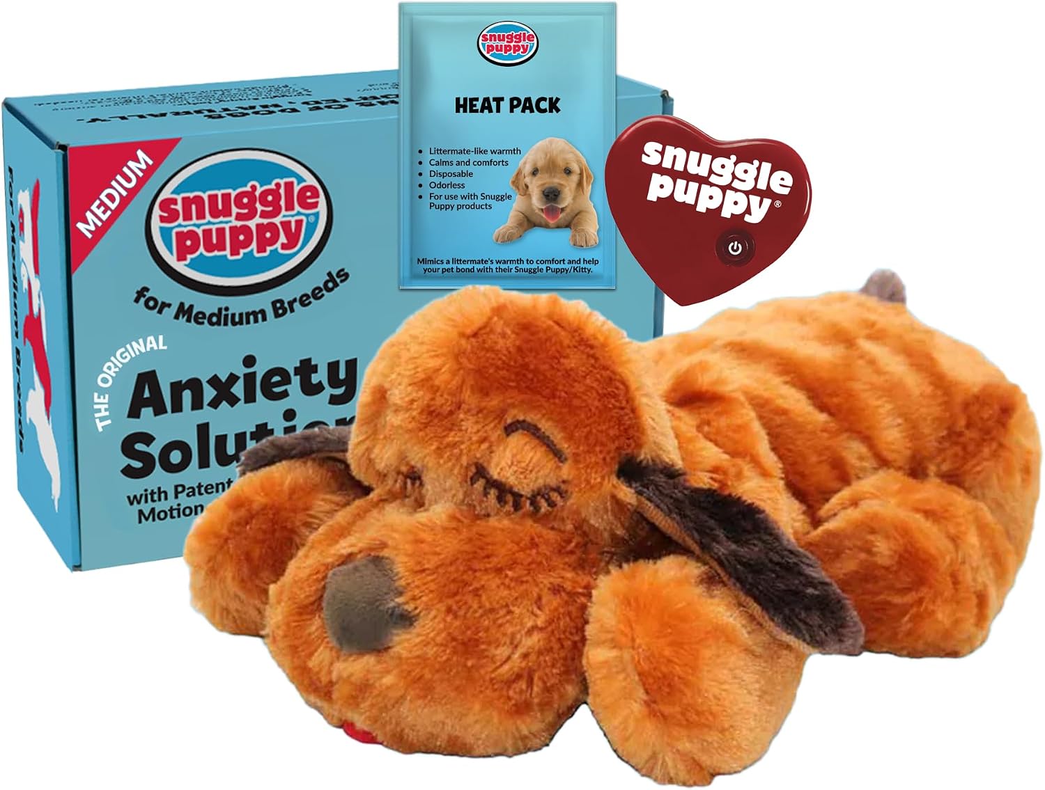 Snuggle Puppy Original Heartbeat Puppy Toy with Real-Feel Pulse & Heat Pack, Calming Sleep Aid for Puppy Anxiety, Crate Training, First Nights & New Puppy Transition - Biscuit