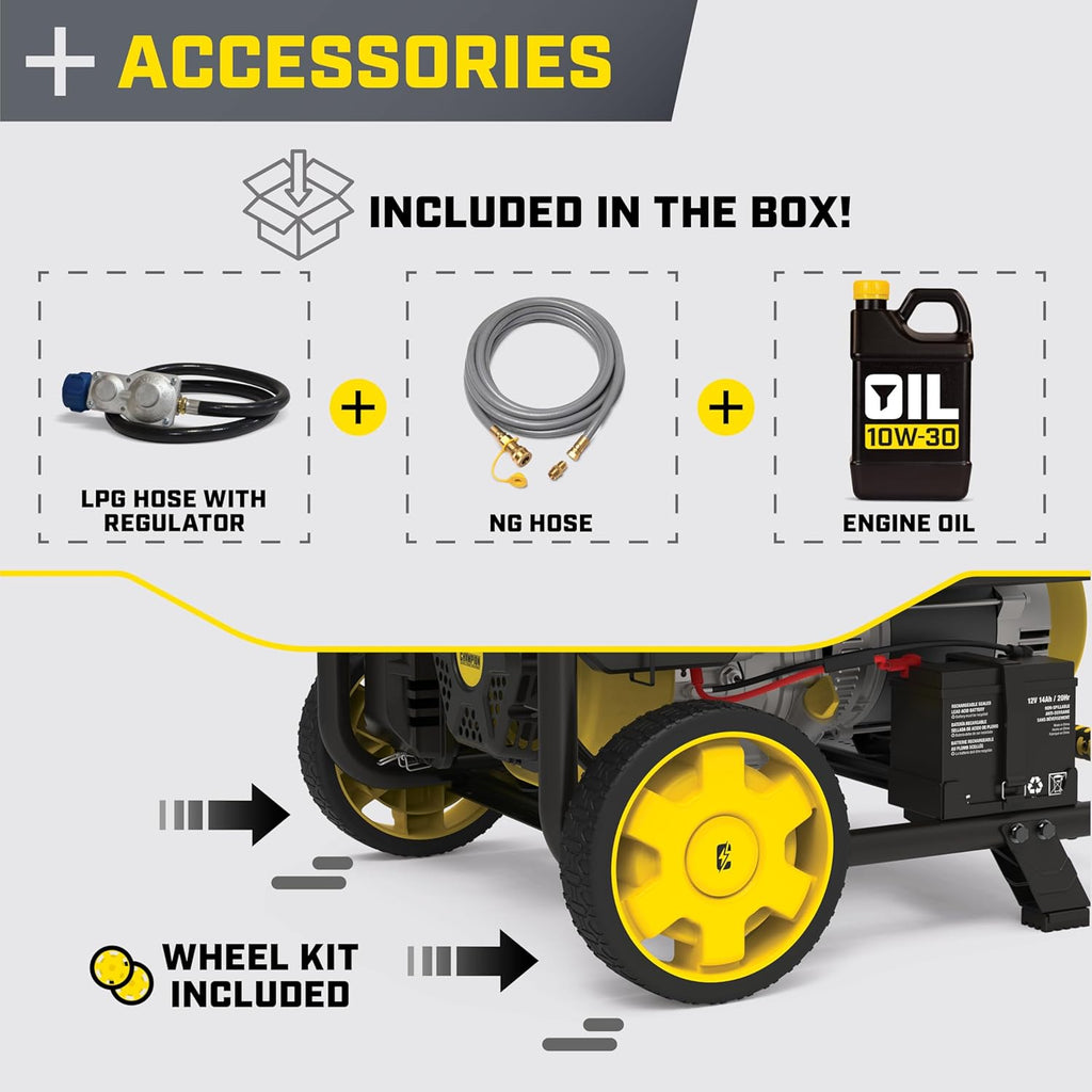 Champion Power Equipment 8125-Watt Electric Start Tri-Fuel Portable Generator with Free 3-Year Warranty