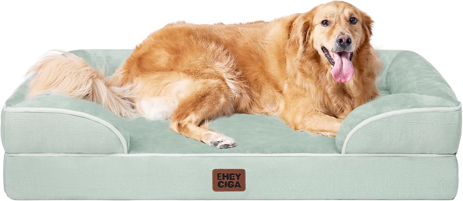 EHEYCIGA Orthopedic Dog Beds for Extra Large Dogs 44x32Inch, Waterproof Memory Foam XL Pet Bed with Sides, Non-Slip and Egg-Crate Foam Big Dog Couch Bed with Washable Removable Cover, Grey