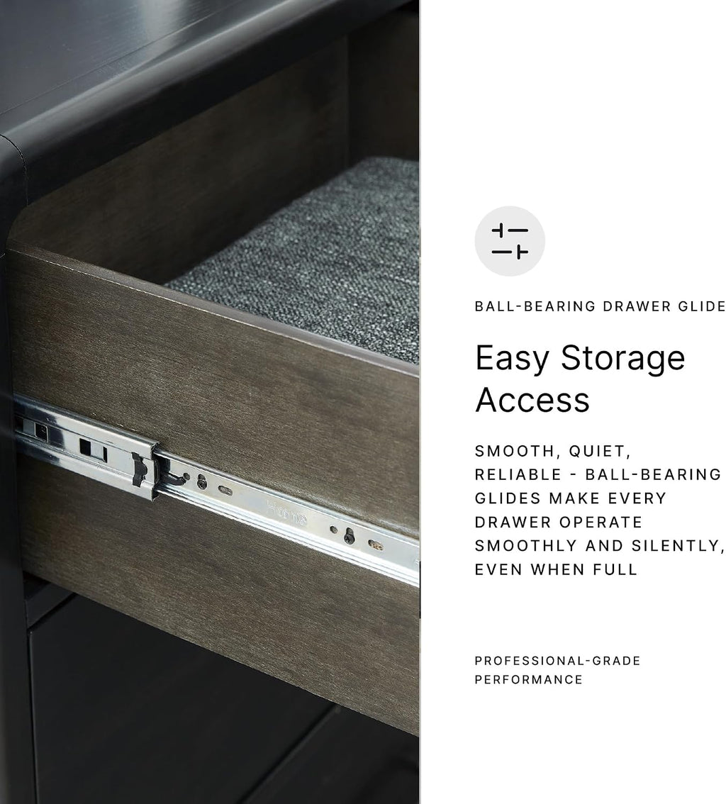 Signature Design by Ashley Rowanbeck Modern Seven-Drawer Dresser with Waterfall Edges, Nickel-Tone Hardware, Wood and Ash Veneer, Black Finish, 63.75' W