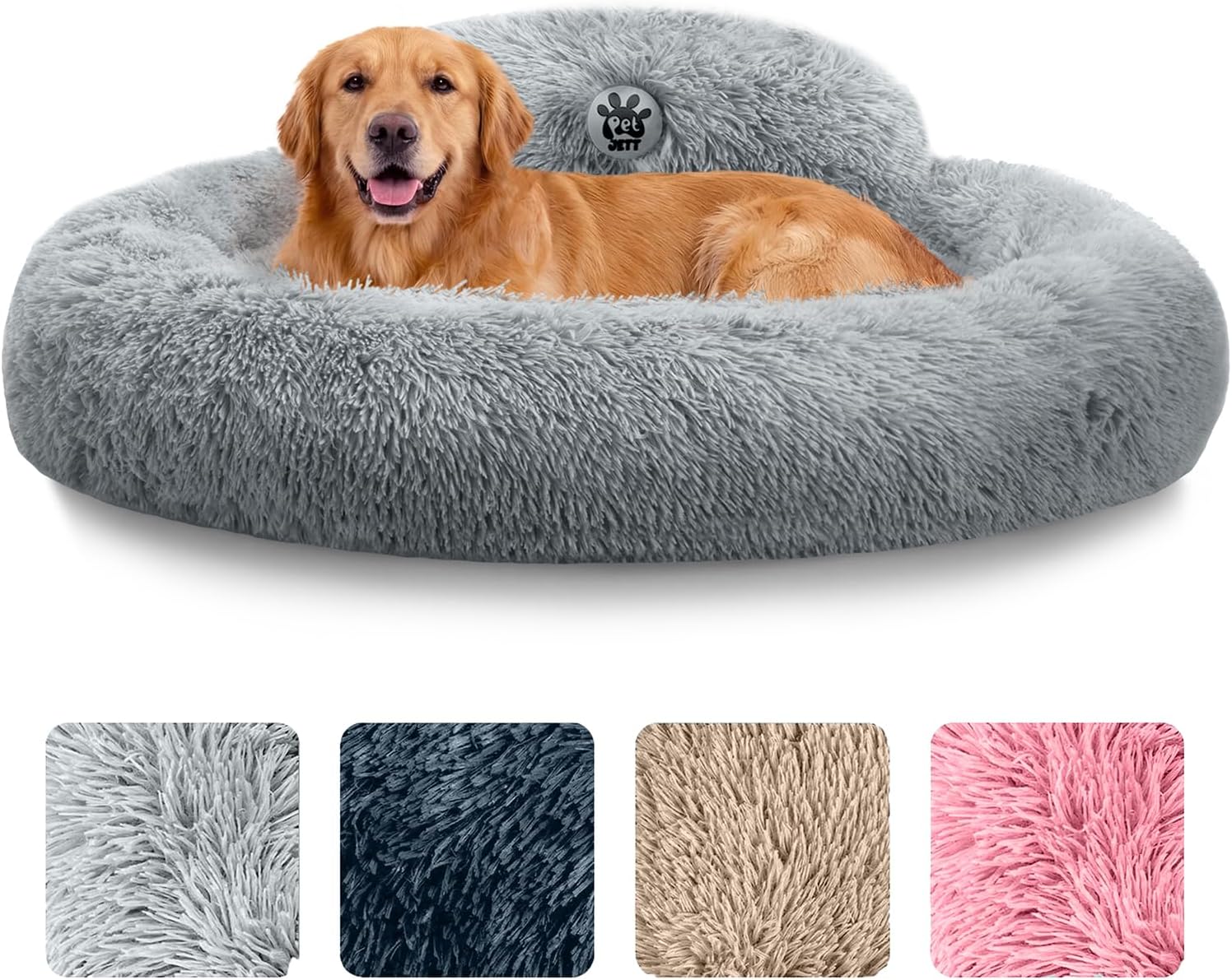 PetJett Calming Dog Bed Medium Size Dog - 30'' Donut Bed, Washable Dog Bed, Anti-Slip & Super Soft Fluffy Plush Round Dog Bed, Anti-Anxiety Premium Comfort Pet Bed, Fits Dogs Upto 45 lbs - Dark Grey