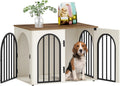 Hzuaneri 31.5'' Wooden Dog Crate Furniture, Indoor Dog Kennel Dogs Cage for Small/Medium Dogs, Heavy Duty Dog Crates Decorative Pet House End Side Table TV Stand, White Brown DFC85114B