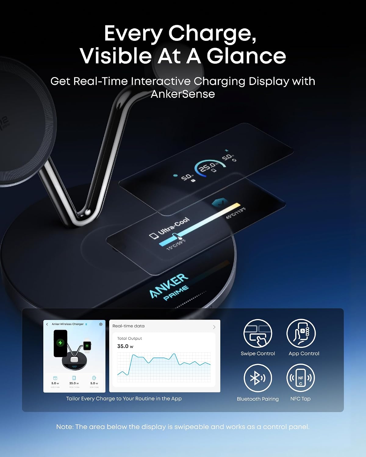 Anker Prime 3-in-1 Qi2.2 MagSafe Compatible 25W Wireless Charging Station | Smart Display, TEC Active Cooling, Apple Watch Charger, for iPhone 17, Apple Watch, AirPods Pro, and More (Adapter Included)