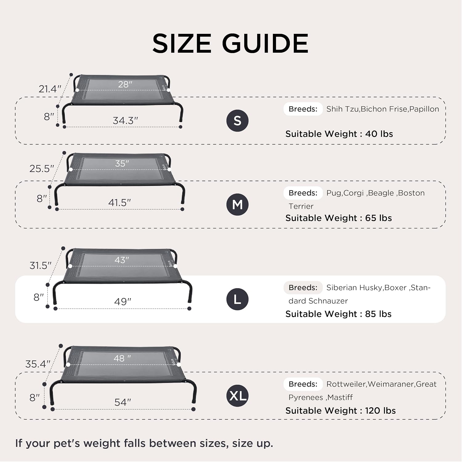 Bedsure Outdoor Elevated Cooling Dog Bed Large Sized Dog, 49in Grey | Portable raised camping pet cot hammock,Breathable Teslin mesh,Weather resistant,For large pets up to 85 lbs,Easy to assemble