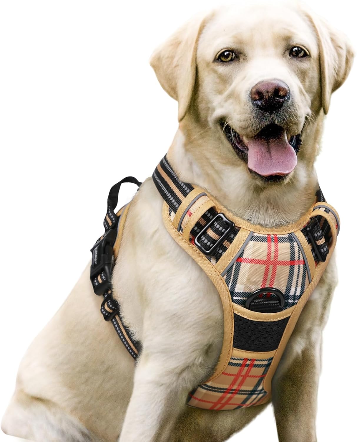 rabbitgoo Dog Harness No Pull with 2 Leash Clips, Adjustable Soft Padded, Reflective Oxford No Choke Pet Vest with Easy Control Handle for Large Dogs, Black, L