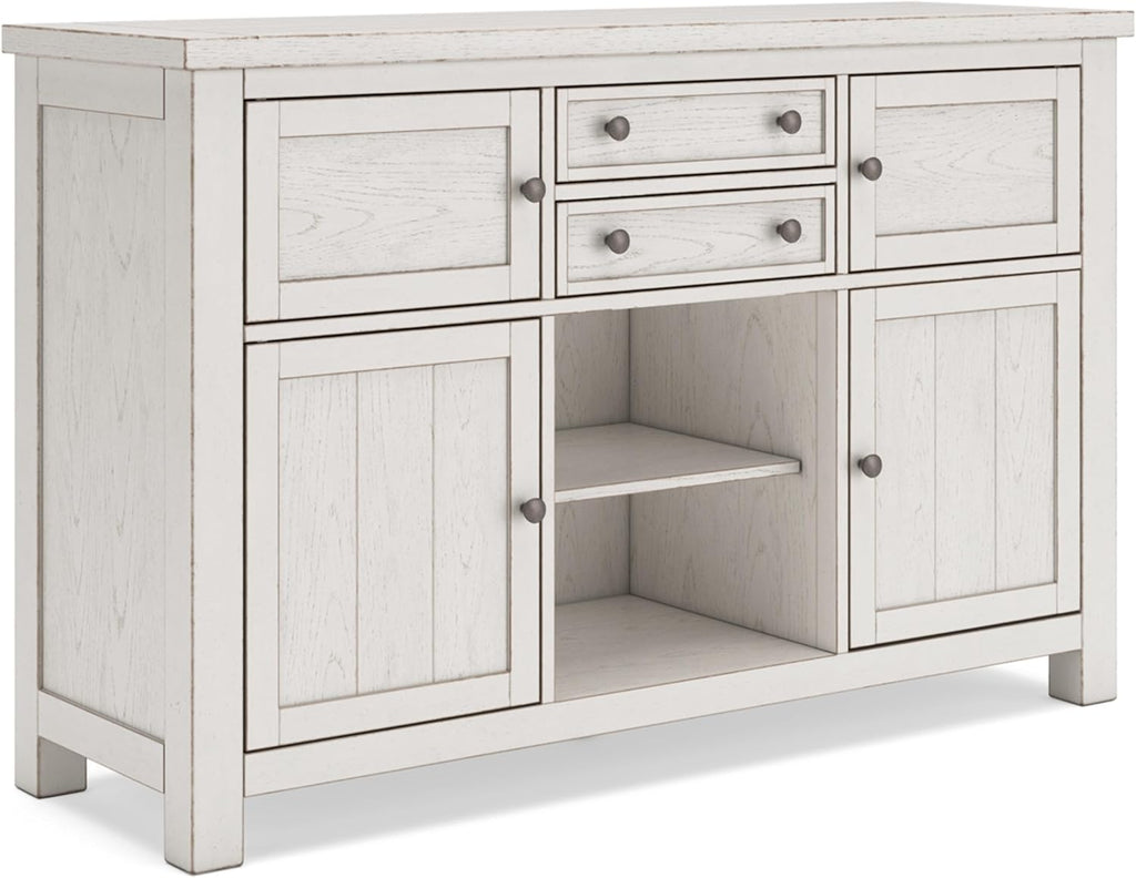 Signature Design by Ashley Robbinsdale Casual 4-Door Dining Server with Adjustable Shelves and Felt-Lined Drawers, White