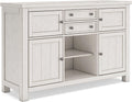 Signature Design by Ashley Robbinsdale Casual 4-Door Dining Server with Adjustable Shelves and Felt-Lined Drawers, White