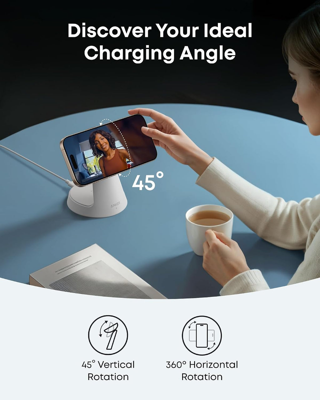 Anker MagSafe Charger Compatible, MagGo 3-in-1 Charging Station, Nano Charging Stand, Qi2 Certified 15W Magnetic Wireless Charger Dock, for iPhone 17/16/15/14, Apple Watch, AirPods (Adapter Included)