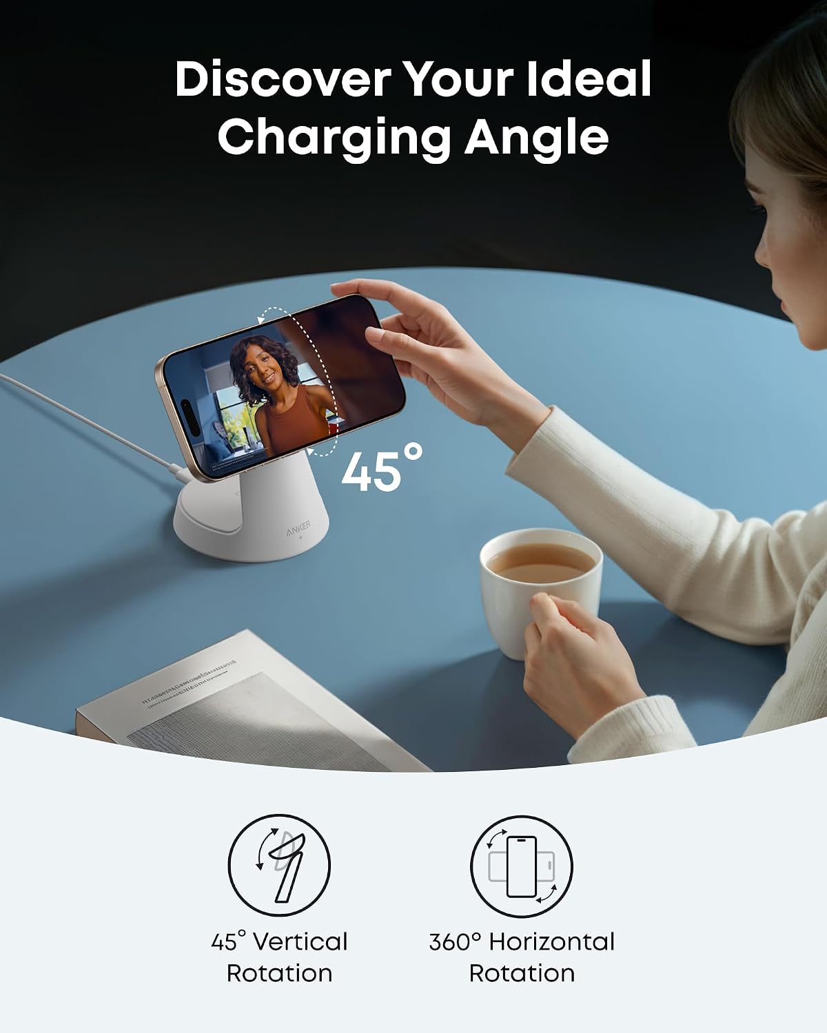 Anker MagSafe Charger Compatible, MagGo 3-in-1 Charging Station, Nano Charging Stand, Qi2 Certified 15W Magnetic Wireless Charger Dock, for iPhone 17/16/15/14, Apple Watch, AirPods (Adapter Included)