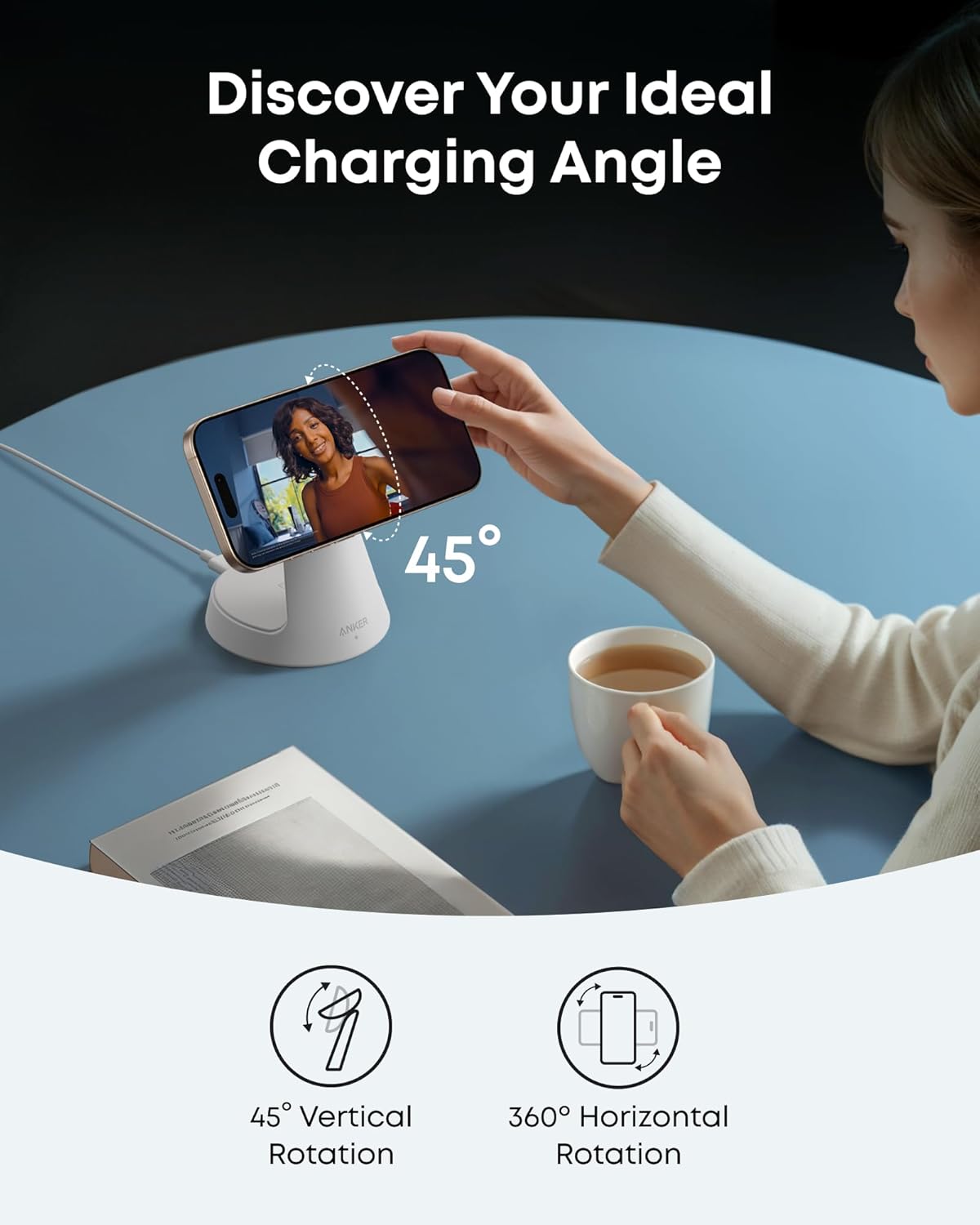 Anker MagSafe Charger Compatible, MagGo 3-in-1 Charging Station, Nano Charging Stand, Qi2 Certified 15W Magnetic Wireless Charger Dock, for iPhone 17/16/15/14, Apple Watch, AirPods (Adapter Included)