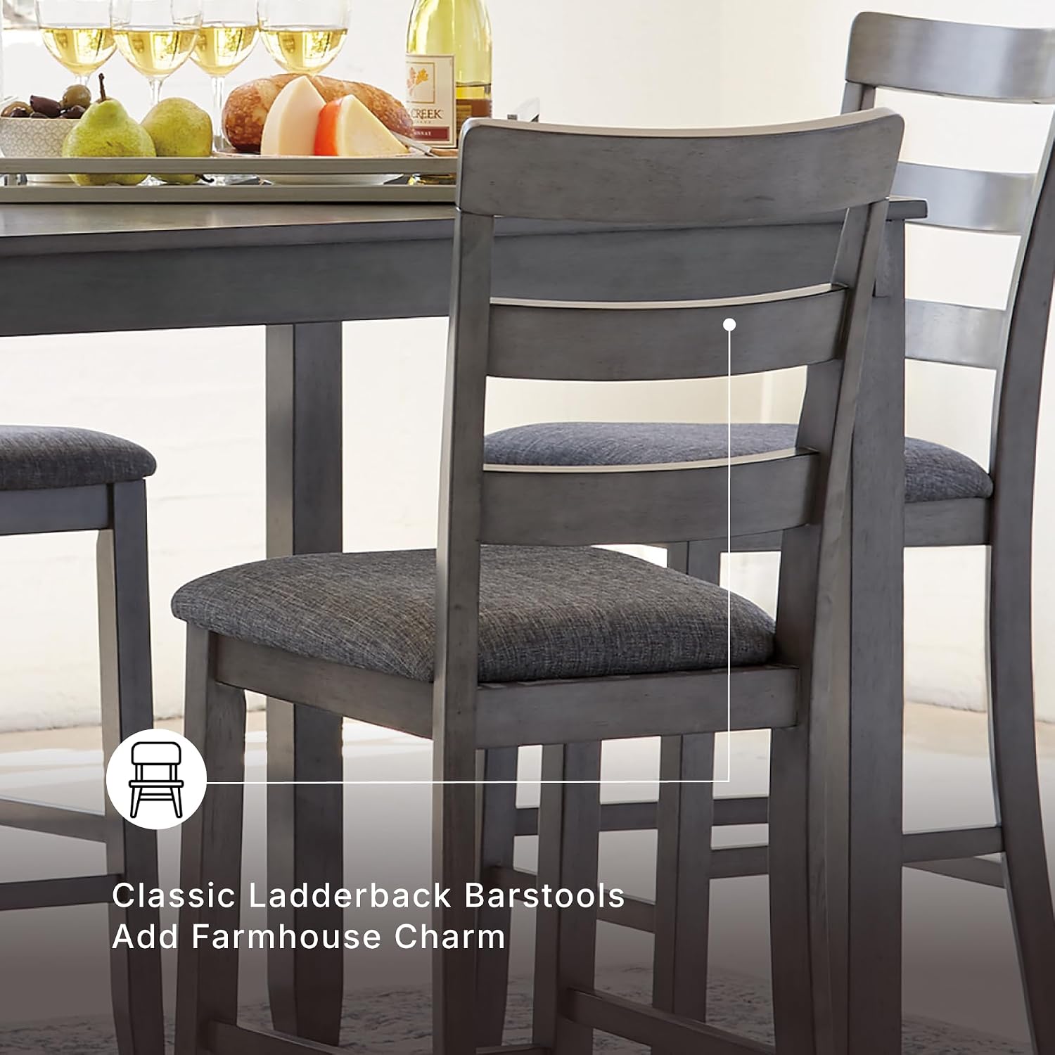 Signature Design by Ashley Bridson Dining Table Set For 6 With Bench, Wood 6‑Piece Kitchen Table And Chairs With Upholstered Seats, Transitional Charcoal Gray Dining Room Collection For Family Meals