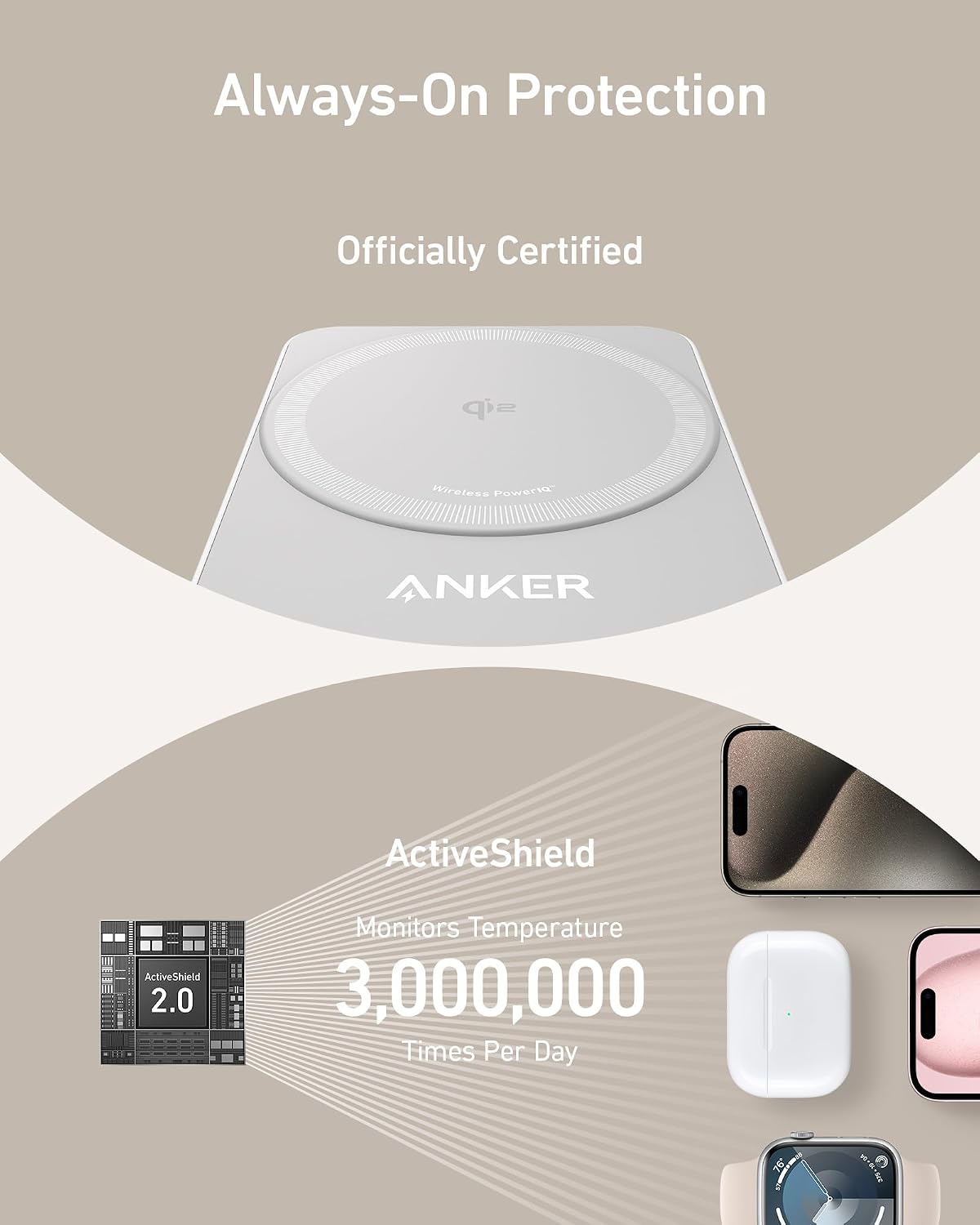 Anker MagGo 3-in-1 MagSafe Compatible Qi2 15W Foldable Charging Station | Qi2 Certified Wireless Charging Stand, for iPhone 17 / 16 / 15 / 14 Series, AirPods, Apple Watch Ultra (Adapter Included)