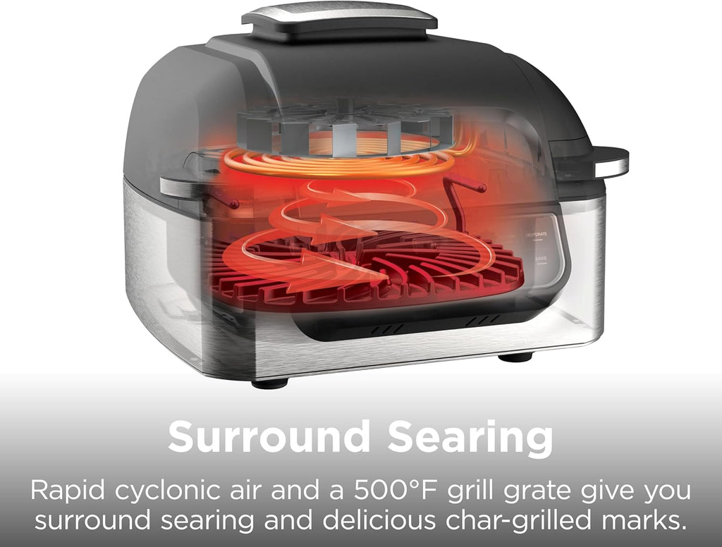 Ninja Foodi Indoor Grill & Air Fryer | 5-in-1 Grill, Air Fry, Roast, Bake, & Dehydrate | Cyclonic Grilling Technology | XL Capacity | Dishwasher Safe Parts | Black/Grey | AG301