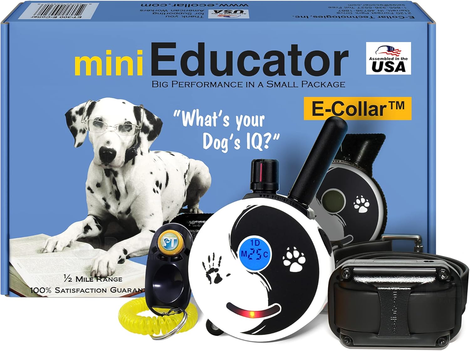 Educator ET-300 Black Mini E Collar for Dog Training with Remote - 1/2 Mile Range, Waterproof, 100 Blunt Stimulation Levels, Tone or Vibration Mode, Night Light Tracking for Small, Medium & Large Dogs