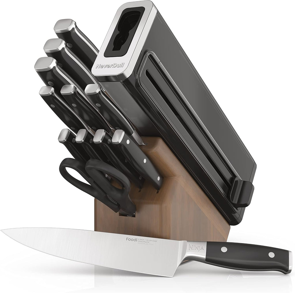 Ninja K62014 Foodi NeverDull Premium 14-Piece German Stainless Steel Knife System with Built-in Sharpener, Stainless Steel/Black