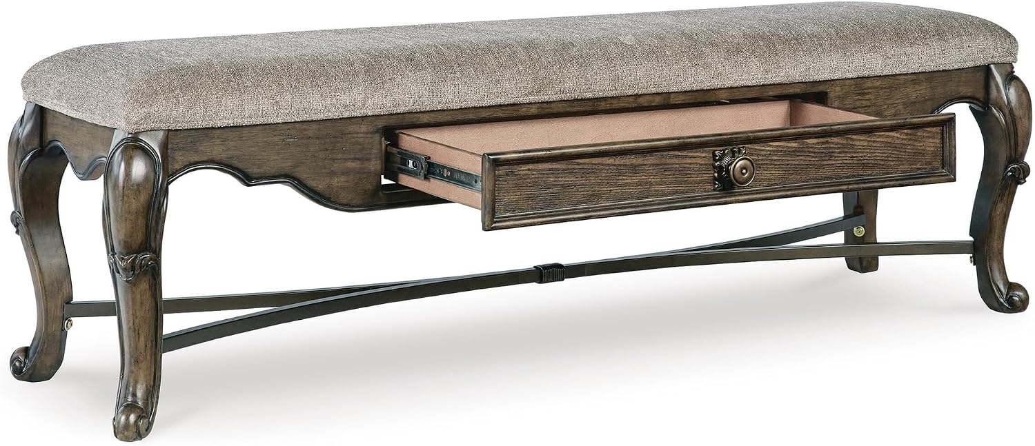 Signature Design by Ashley Maylee Contemporary Upholstered 63" Dining Bench with 1 Drawer, Dark Brown