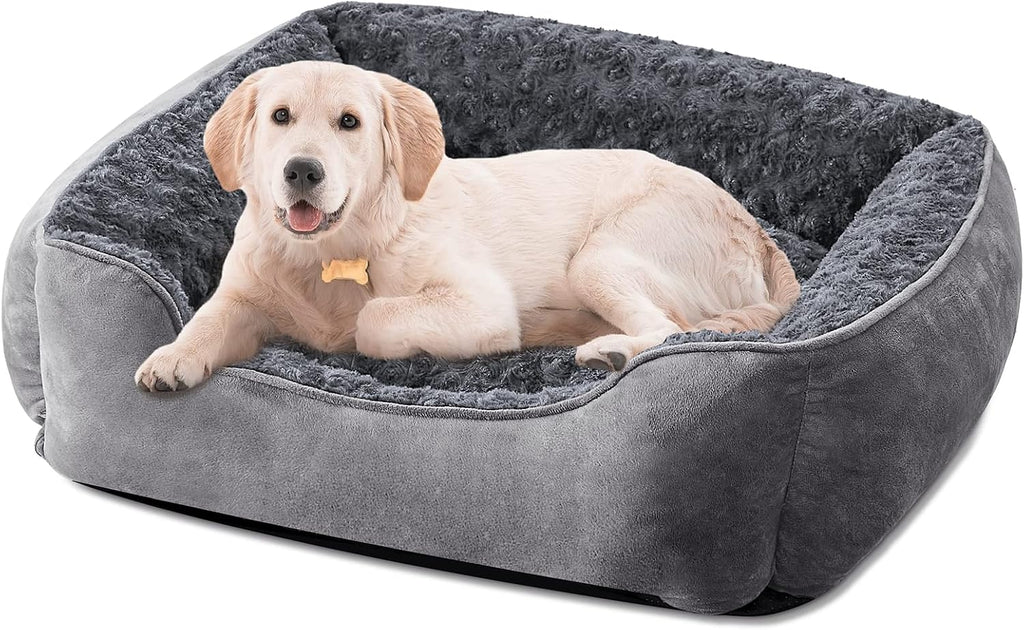 JOEJOY Rectangle Dog Bed for Large Medium Small Dogs - Washable Orthopedic Sofa Bed, Soft Breathable Puppy & Pet Cuddler, Durable Calming Dog Bed with Anti-Slip Bottom, Multiple Sizes, Beige
