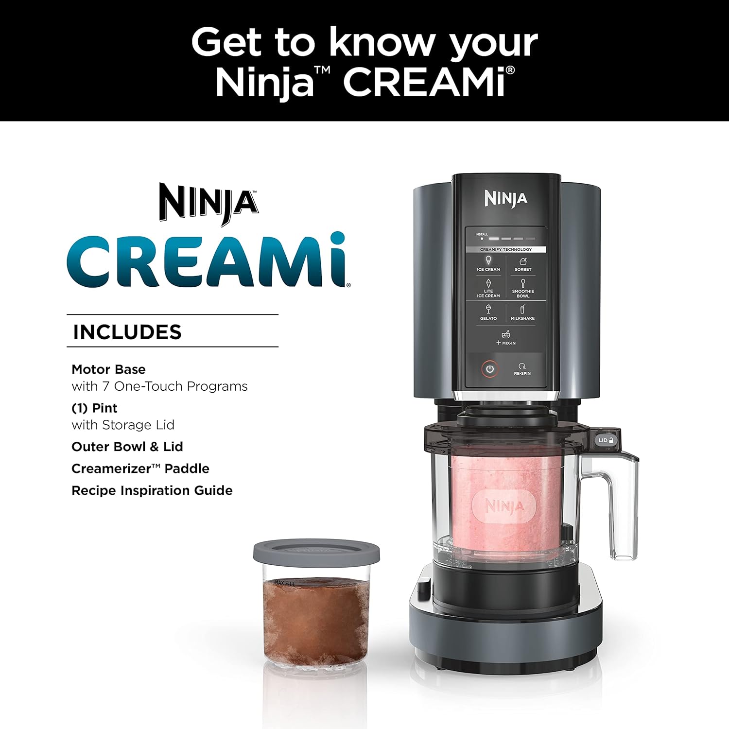 Ninja CREAMi 7-in-1 Ice Cream Maker, Includes (5) Pints, for Ice Cream, Gelato, Sorbet ,Milkshakes, Mix-ins, Smoothie Bowls & More