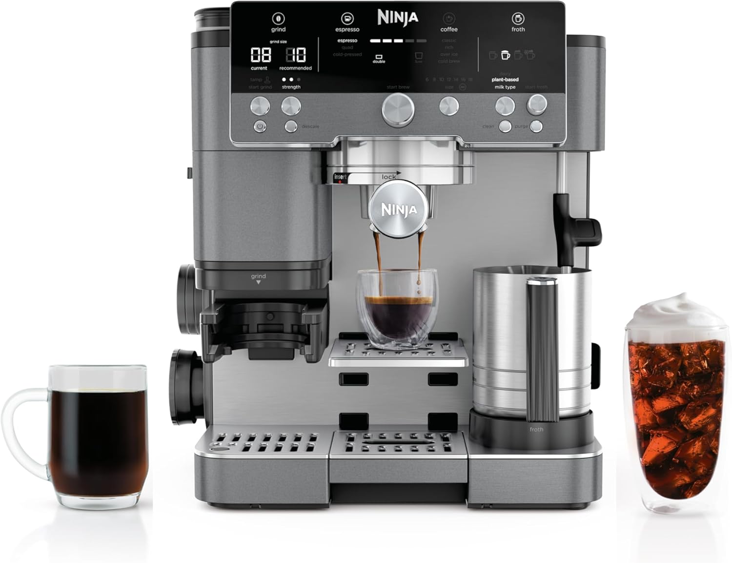 Ninja Luxe Café Premier 3-in-1 Espresso Machine, Drip Coffee, & Cold Brew | Built-in Grinder, Hands-Free Milk Frother, and Assisted Tamper for Cappuccinos & Lattes, Stainless Steel, ES601