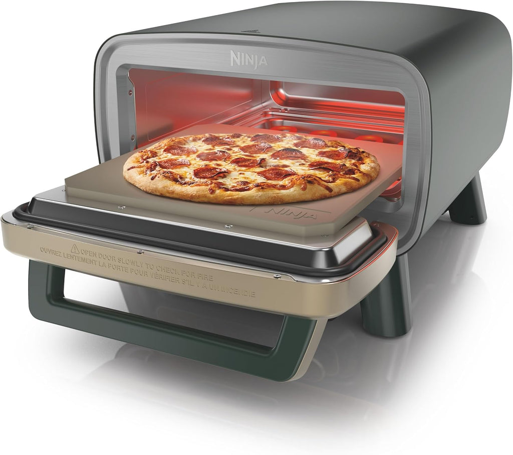 Ninja Artisan Outdoor Pizza Oven, 12-inch, 3-minute Pizza, Neapolitan, Thin Crust, New York Chicago, Custom, 700F Max Temperature, Electric Heat, Bake, Broil, Proof, Warm, Green, MO201GN2
