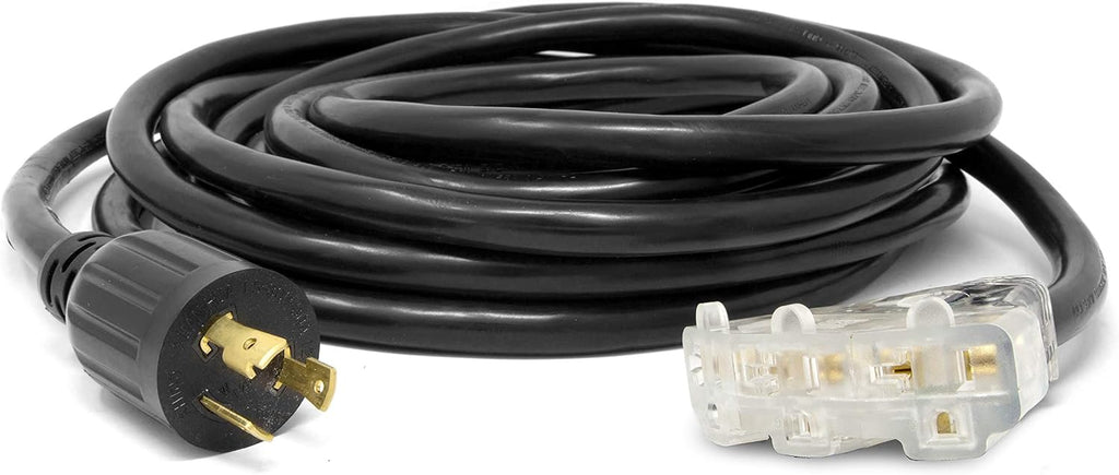 WEN PC2513 25 ft. 30-Amp 10-Gauge SJTW Fan-Style 10/3 Generator Extension Cord (converts L5-30R to Three 5-20R outlets), Black