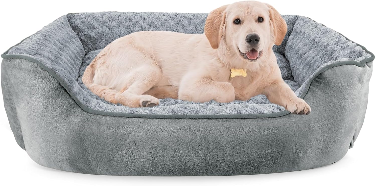 JOEJOY Rectangle Dog Bed for Large Medium Small Dogs - Washable Orthopedic Sofa Bed, Soft Breathable Puppy & Pet Cuddler, Durable Calming Dog Bed with Anti-Slip Bottom, Multiple Sizes, Beige