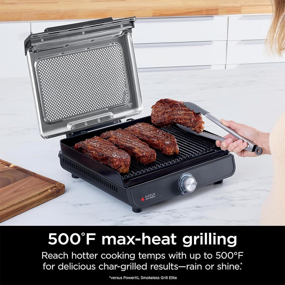 Ninja GR100 Sizzle Smokeless Indoor Grill (Renewed) Bundle with 2 Year Enhanced Protection Pack