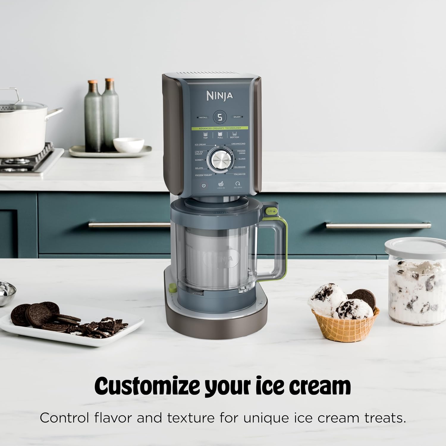 Ninja CREAMi Deluxe Ice Cream Maker | 11-in-1 Create Frozen Desserts, Sorbet, Milkshakes, Yogurt & More | Includes 2 Dishwasher Safe XL 24 Oz. Tubs with storage lids | Blue | NC501ND